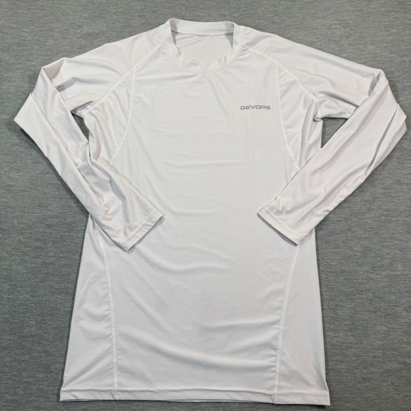 DEVOPS Shirt Men's L White Long Sleeve Compression Stretch Base Layer - Picture 1 of 6
